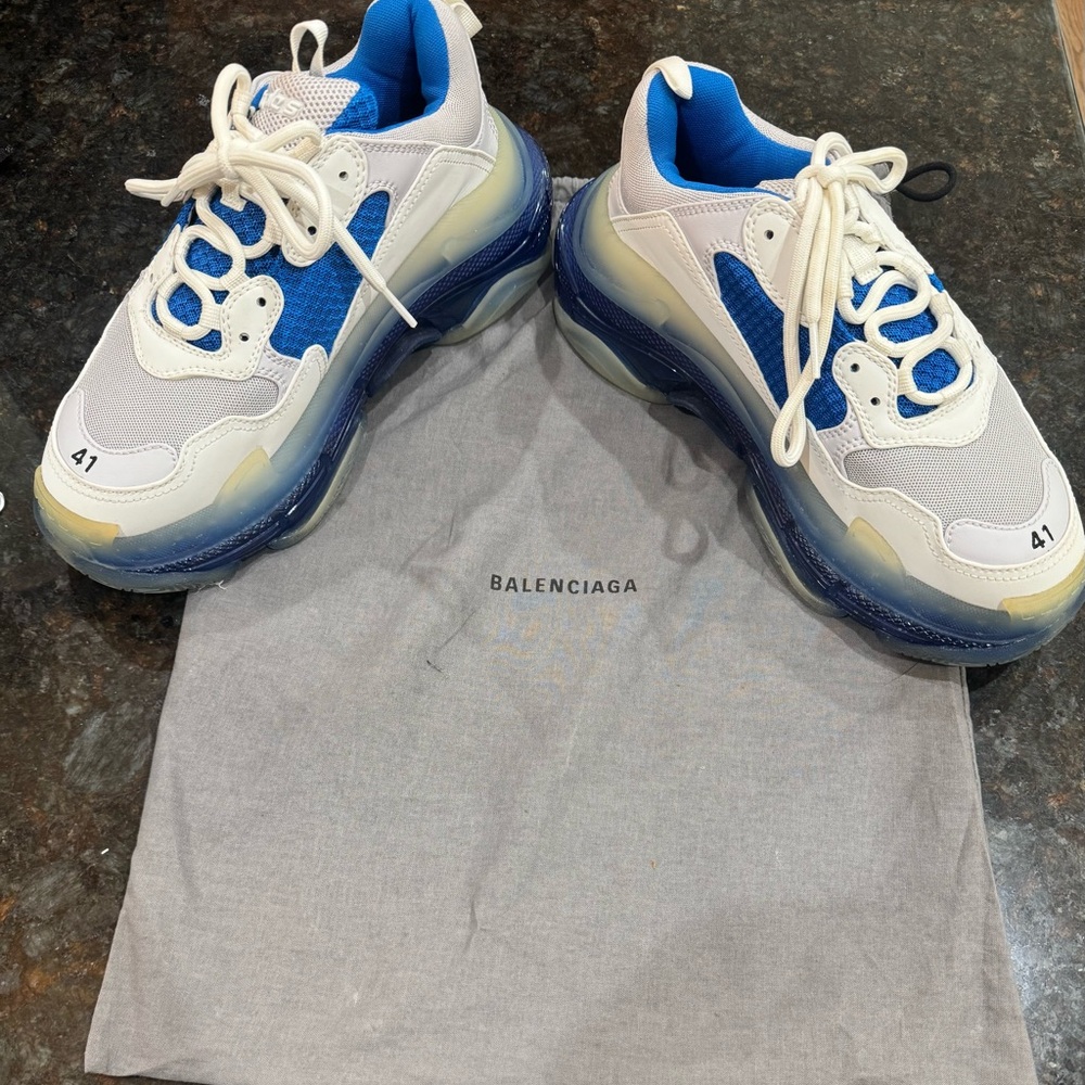 Balenciaga Triple S Blue and White Sneakers